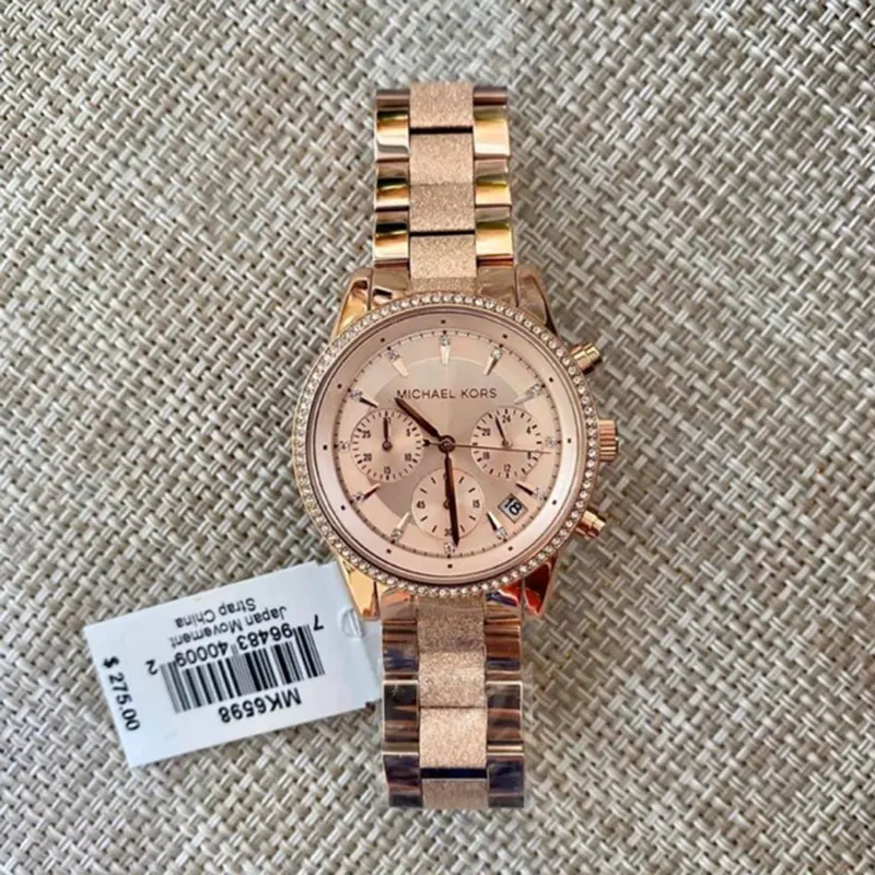 Michael Kors Ritz Chronograph Rose Gold-tone Ladies Watch- MK6598